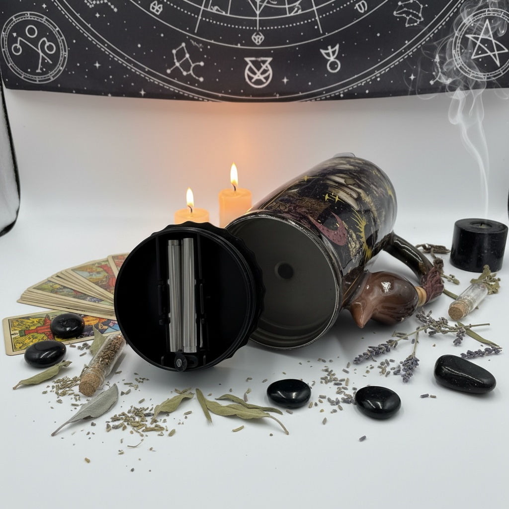 20oz Witch Broom Handle Tumbler with Hidden Straw | Gold Accent Spooky Travel Mug