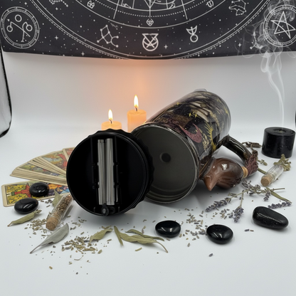 20oz Witch Broom Handle Tumbler with Hidden Straw | Gold Accent Spooky Travel Mug