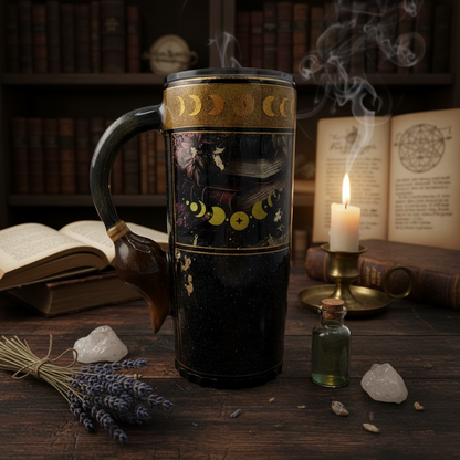 20oz Witch Broom Handle Tumbler with Hidden Straw | Gold Accent Spooky Travel Mug