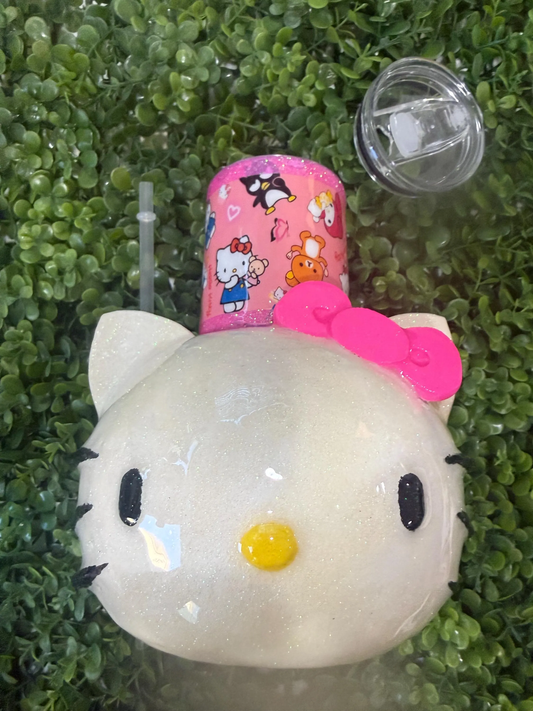 Hello Kitty Tumbler | Kawaii Glitter Cup | Cute Pink Drinkware | Sanrio Inspired Tumbler | 20oz Straw Cup | Kawaii Gift for Her